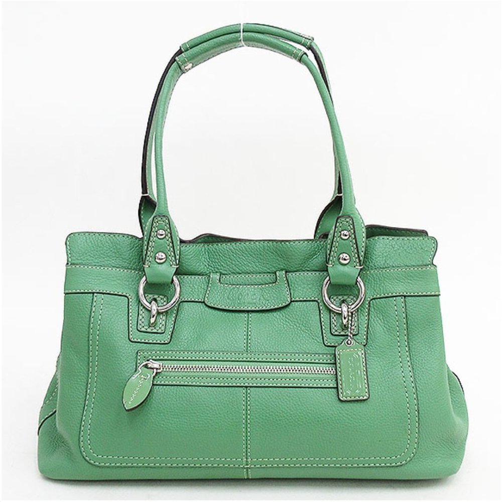 Coach green Ruffled Penelope Pebbled Leather Shoulder Bag